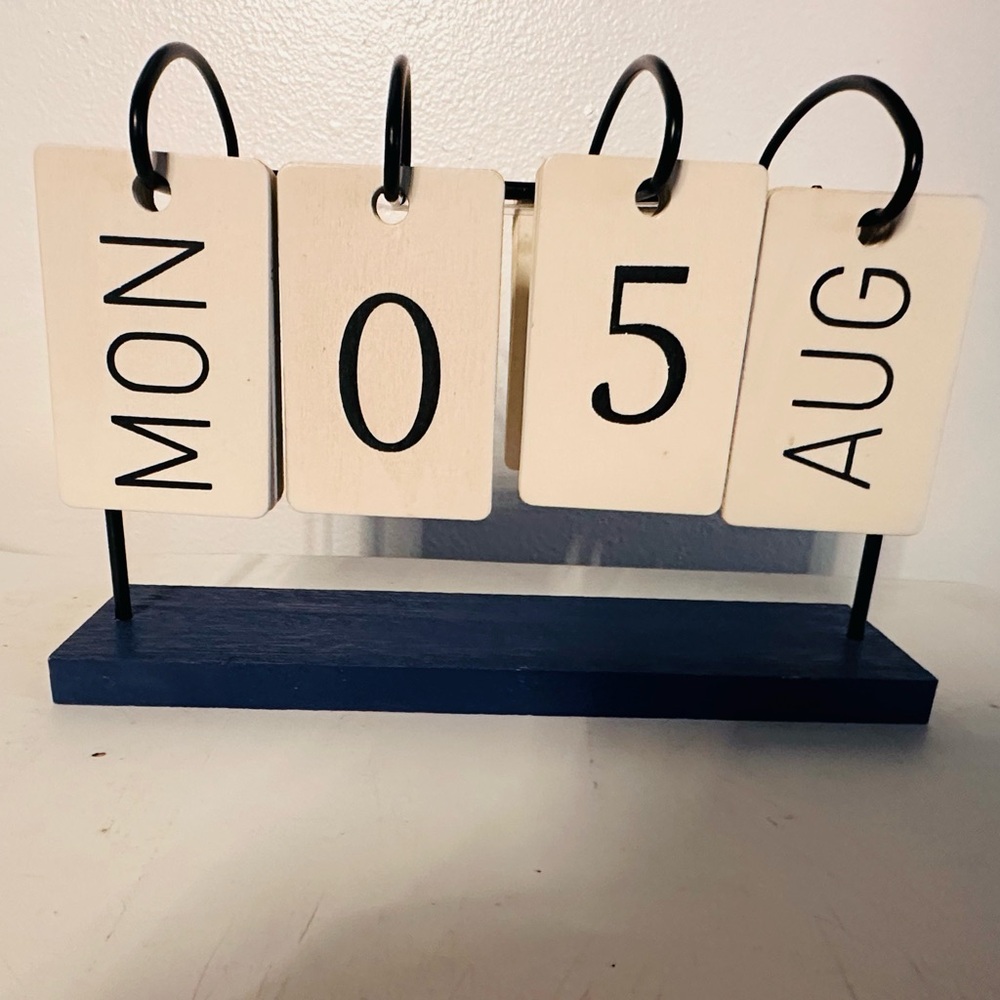 Wooden Perpetual Calendar with Black Stand